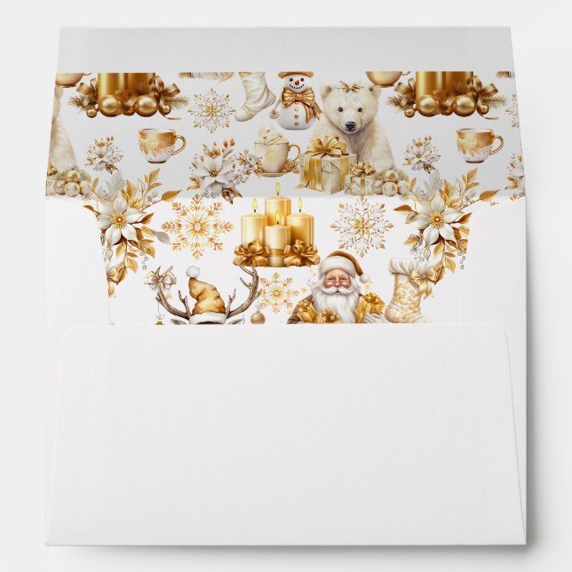 Enveloppe Symboles de Noël or et blanc (Dos (Bas))
