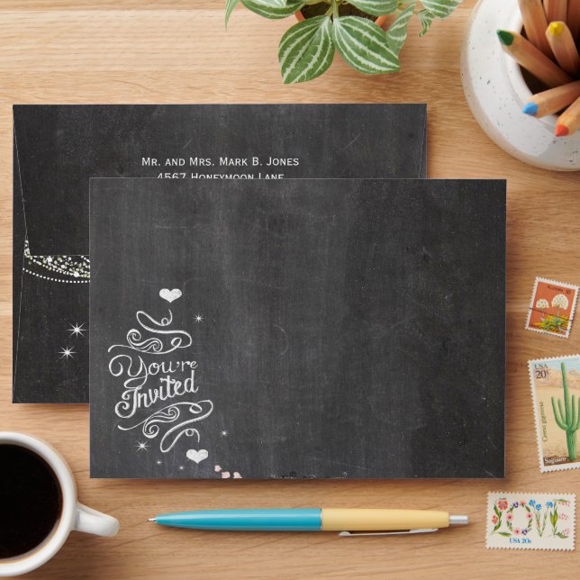 Enveloppe Tableau noir Pink Heart Leaf Tree Invitation (Desk)