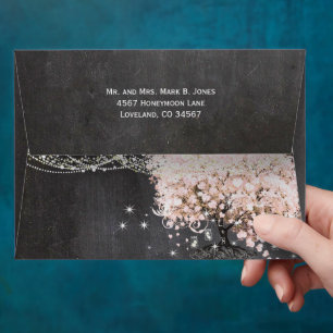Enveloppe Tableau noir Pink Heart Leaf Tree Invitation