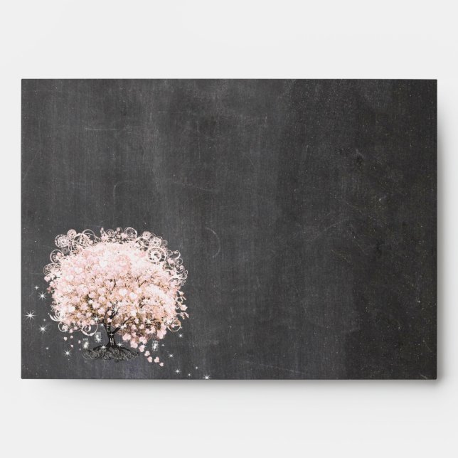 Enveloppe Tableau noir Pink Heart Leaf Tree Invitation (Devant)