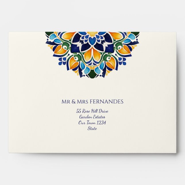 Enveloppe Talavera azulejo bleu tuile vintage Mexique mariag (Devant)