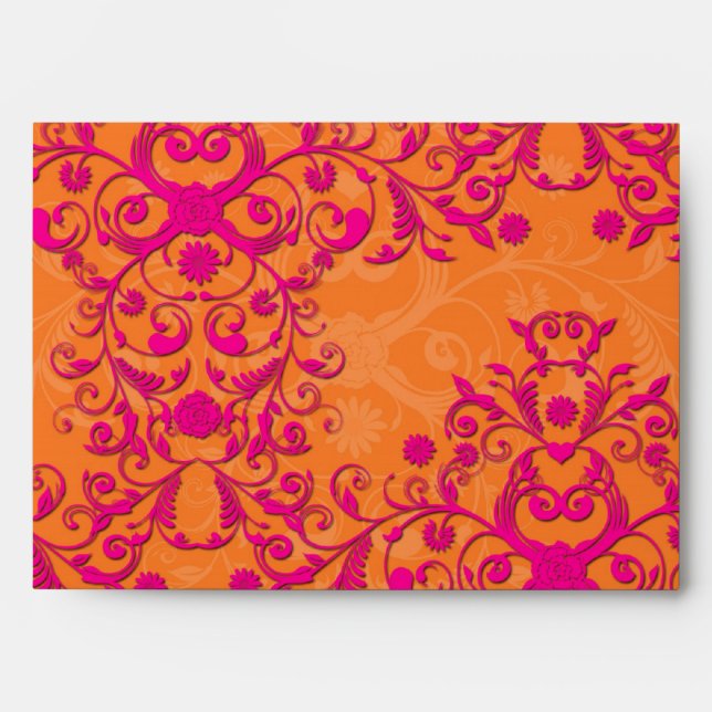 Enveloppe Tango de Tangerine flamboyante Orange et Damas ros (Devant)