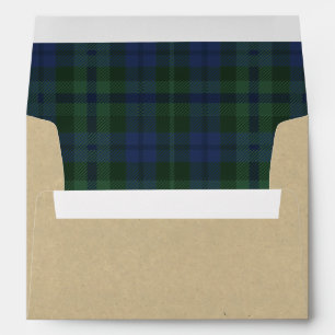 Enveloppe Tartan bleu de Noël rustique