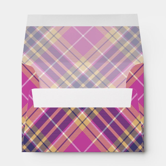 Enveloppe Tartan rose, or et bleu (Dos (Bas))