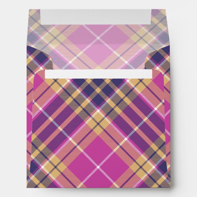 Enveloppe Tartan rose, or et bleu (Dos (Bas))