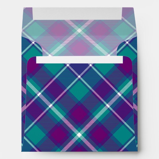 Enveloppe Tartan vert de mer, violet et bleu (Dos (Bas))