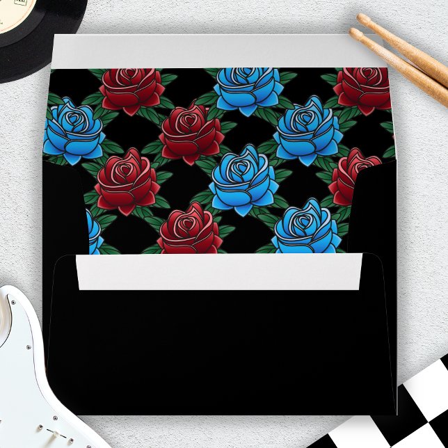 Enveloppe Tatouage Mariage de tatouage noir et blanc (Black and White Tattoo Wedding Rose Tattoo Envelope)