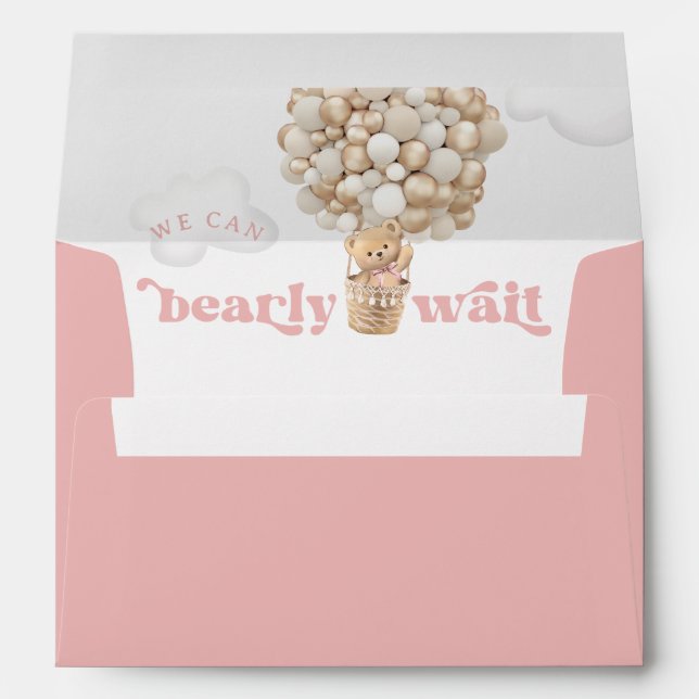 Enveloppe Teddy Bear Balloons Bearly Wait Girl Baby Shower (Dos (Bas))