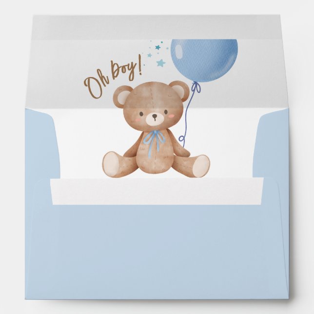 Enveloppe Teddy Bear Blue Balloon Oh Boy Baby shower (Dos (Bas))