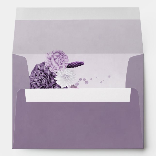 Enveloppe teintes violettes fleurs botanique mauve mariage (Dos (Bas))