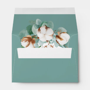 Enveloppe Tendance Blanc Coton Floral Bourgeons Sarcelle Mar