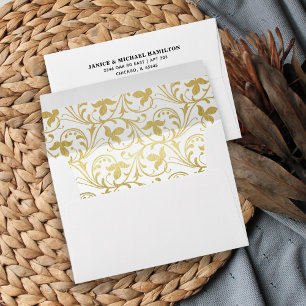 Enveloppe Tendance Faux Or Motif Floral Doublé