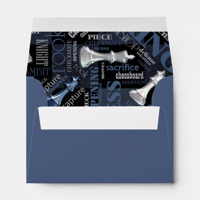 Enveloppe Termes et pièces d'échecs Argent et bleu ID784 (Dos (Bas))
