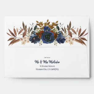Enveloppe Terracotta Blue Beige Floral 5x7 Mariage