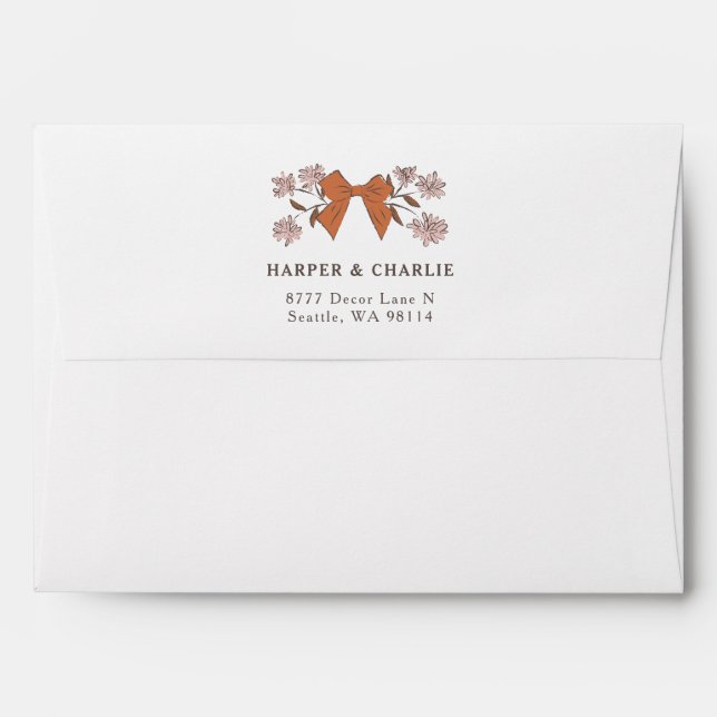 Enveloppe Terracotta Bow Mariage Adresse de retour (Dos (Haut rabat))