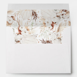 Enveloppe Terracotta et Fleurs blanches Pampas Boho en laito