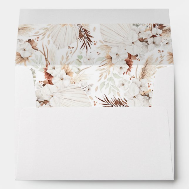 Enveloppe Terracotta et Fleurs blanches Pampas Boho en laito (Dos (Bas))