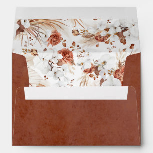 Enveloppe Terracotta et Fleurs blanches Pampas Boho en laito
