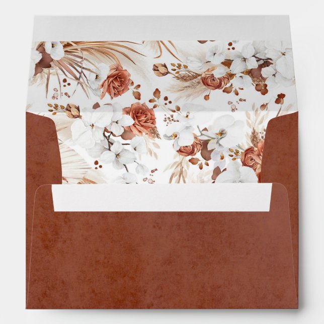 Enveloppe Terracotta et Fleurs blanches Pampas Boho en laito (Dos (Bas))