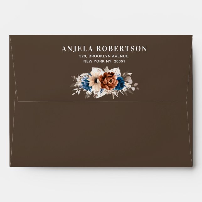 Enveloppe Terracotta Marine Bleu Pampas Grass Mariage rustiq (Dos (Haut rabat))