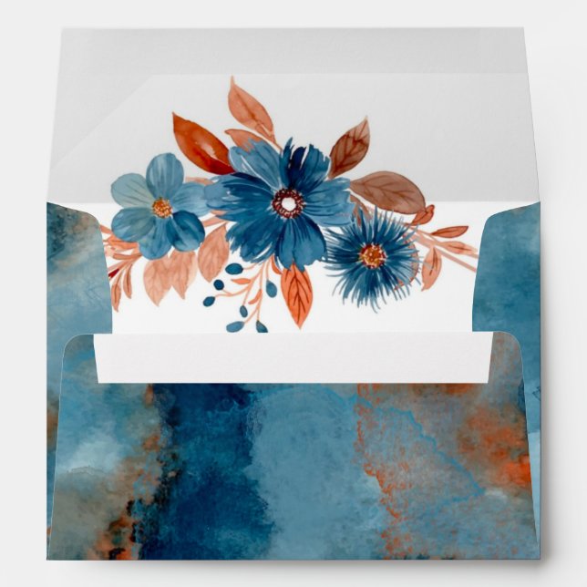Enveloppe Terracotta Marine Blue Florals Mariage Personnalis (Dos (Bas))