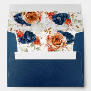 Enveloppe Terracotta & Navy Fleurs Bleues Boho Élégant