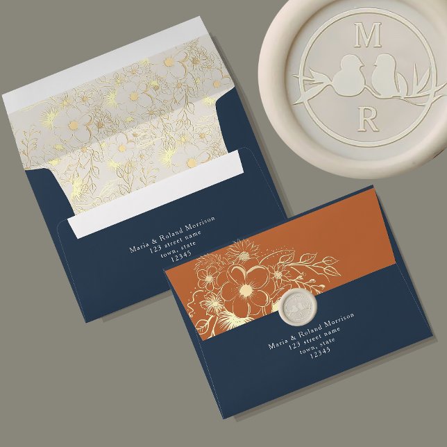 Enveloppe Terracotta Orange Navy Mariage bleu (Créateur téléchargé)