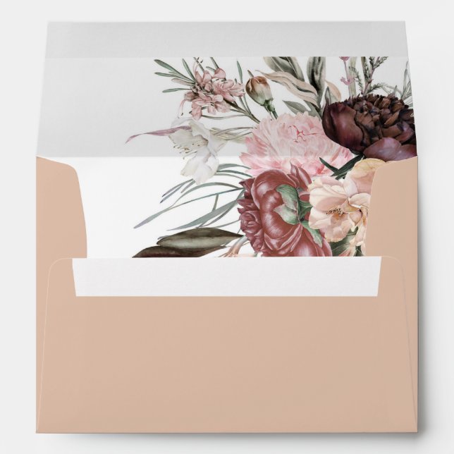 Enveloppe Terracotta, Pêche, Rose, Mariage Floral Marsala (Dos (Bas))