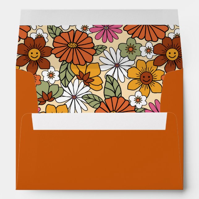 Enveloppe Terracotta Retro Super Hippie Floral les années 70 (Dos (Bas))