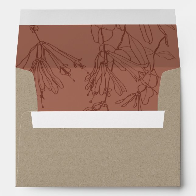 ENVELOPPE TERRACOTTA RUST KRAFT LINE DESSIN ADRESSE FLORALE (Dos (Bas))