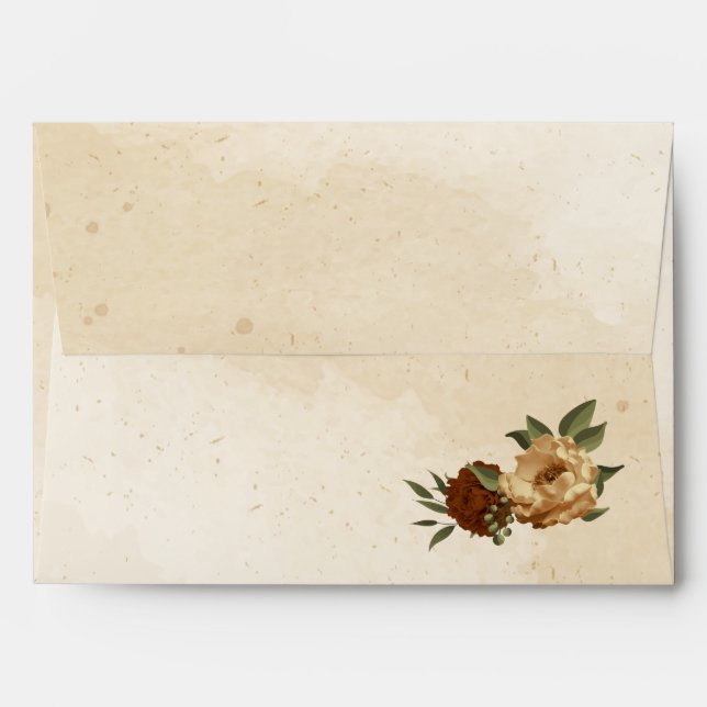 Enveloppe terre cuite rustique fleurie mariage (Dos (Haut rabat))