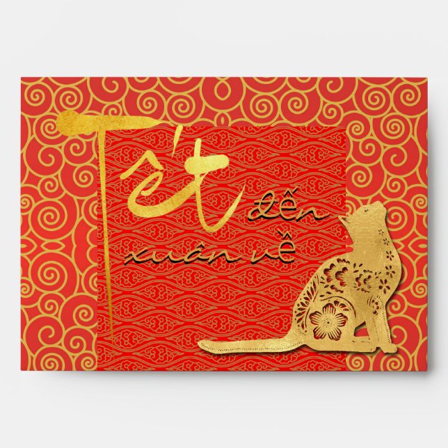 Enveloppe Tet Chat vietnamien Nouvel An 2023 LI XI Rouge E (Devant)