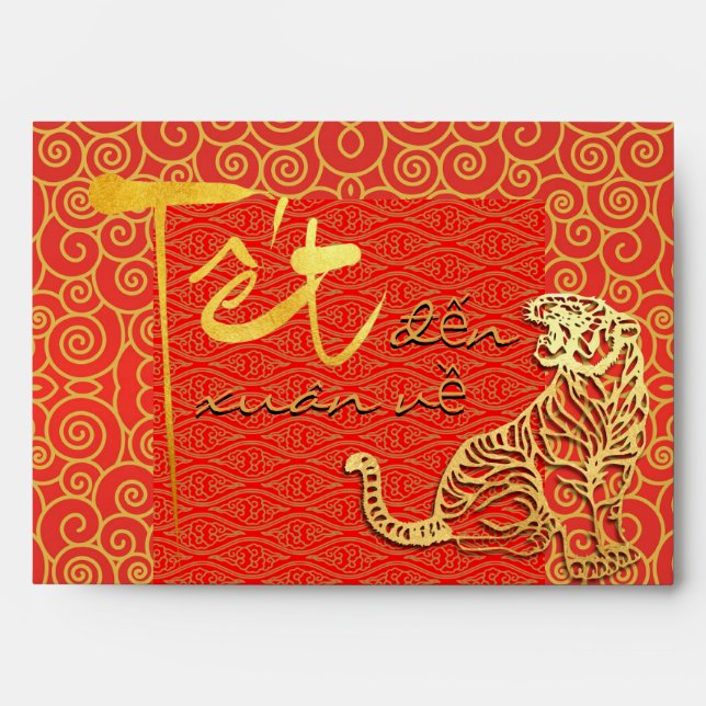 Enveloppe Tet Tigre vietnamien Nouvel An 2022 LI XI Rouge E (Devant)