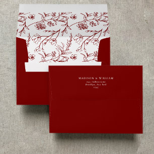 Enveloppe Texte floral chic Mariage rouge profond