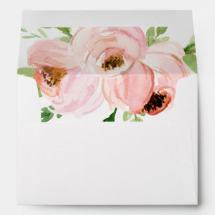 Enveloppe Texte floral rose d'aquarelle et de manuscrit