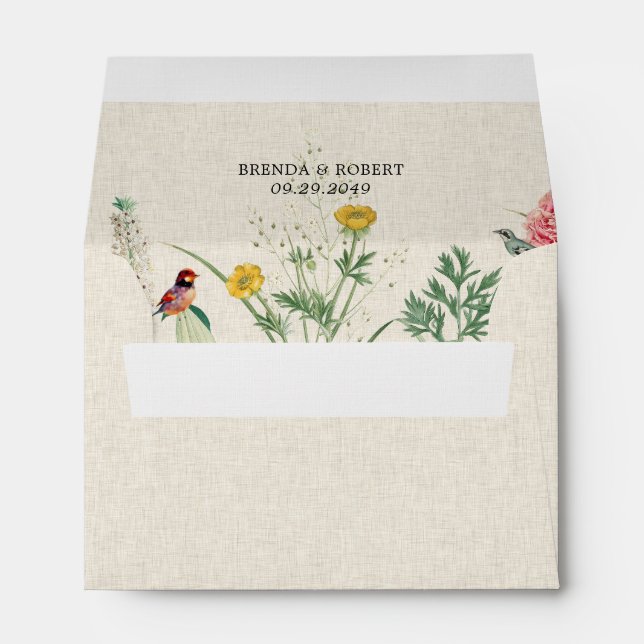 Enveloppe Texture de lin beige Jardin secret Fleurs sauvages (Dos (Bas))