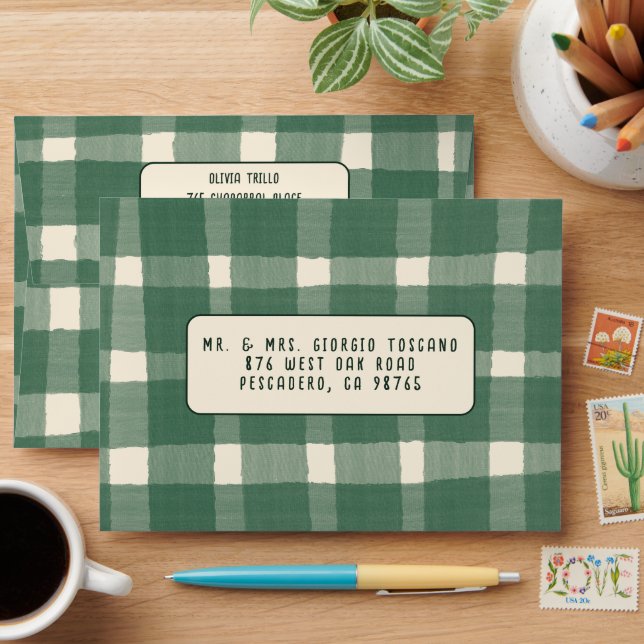 Enveloppe That's Amore Italian PLAID CUSTOM Green Wedding  (Desk)