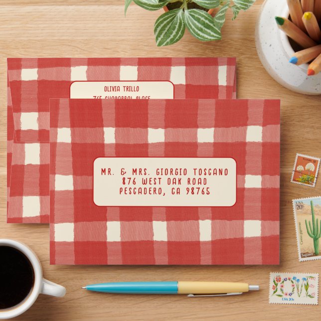 Enveloppe That's Amore Italian PLAID CUSTOM Red Wedding  (Desk)