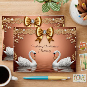 Enveloppe Thème de mariage Rose Gold Couple Cygne