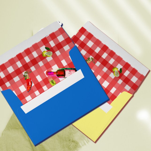 Enveloppe Thème italien Citron Rouge Blanc Motif Bleu (Créateur téléchargé)