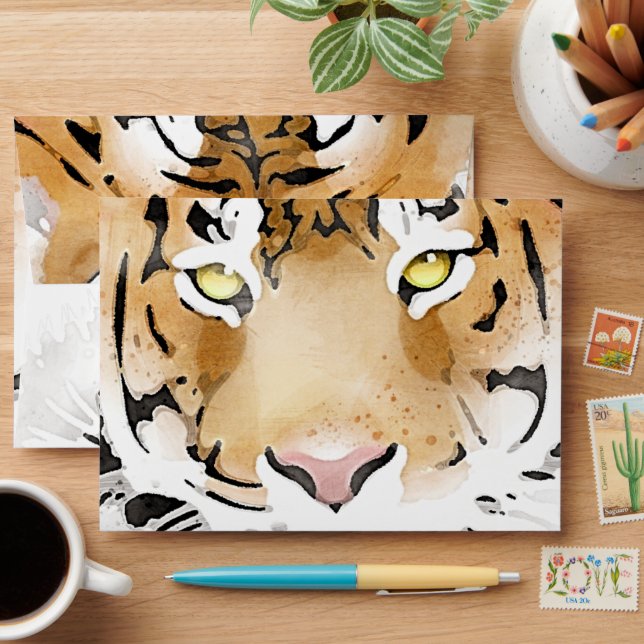 Enveloppe Tiger tête aquarelle (Desk)