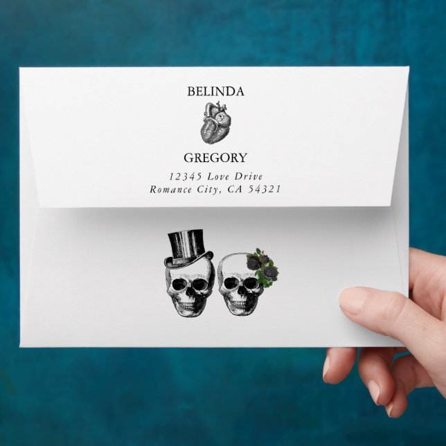 Enveloppe Til Death Coeur gothique Mariage des crânes florau (Hand)