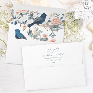 Enveloppe Toile Bleu Floral Chinoiserie Mariage