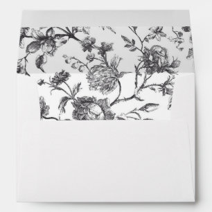 Enveloppe Toile Florale Noire & Blanc Mariage élégant