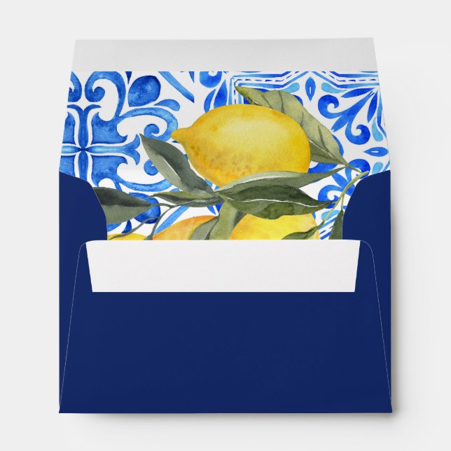 Enveloppe Toscane Italie Carrelage Aquarelle Citron A7 Invit (Dos (Bas))