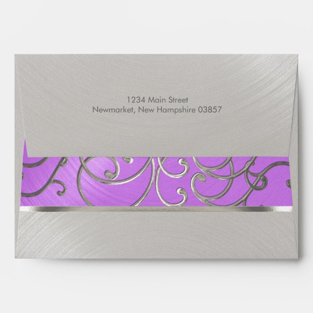 Enveloppe Tourbillons Filigree d'Argent Violet De Quinceaner (Dos (Haut rabat))