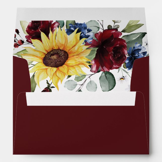 Enveloppe Tournesol Bourgogne Rose Marine Bleu Russe Mariage (Dos (Bas))