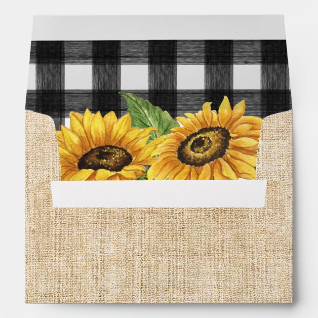 Enveloppe Tournesol d'automne rustique Burlap & Plaid noir b (Dos (Bas))