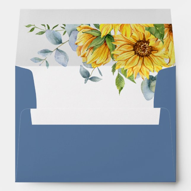 Enveloppe Tournesol et Eucalyptus Mariage bleu floral (Dos (Bas))