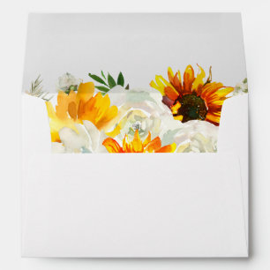 Enveloppe Tournesol et rose blanche